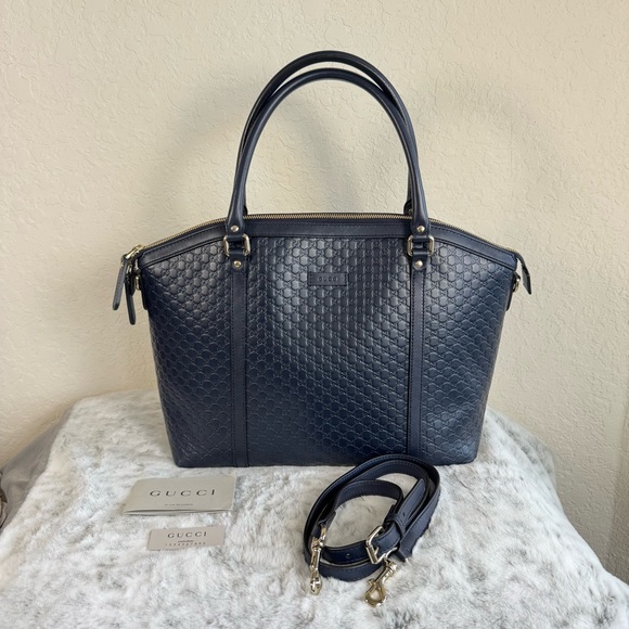 GUCCI Soft Microguccissima Large Dome Satchel in Navy Blue P0098 - Picture 1 of 15